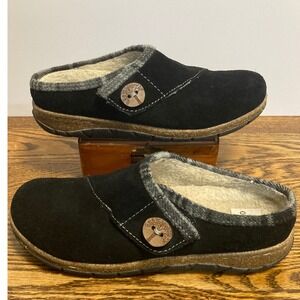 Earth Origins Essential Ezra Black Suede Faux Fur Lined Clogs Mules Womens 7.5 M